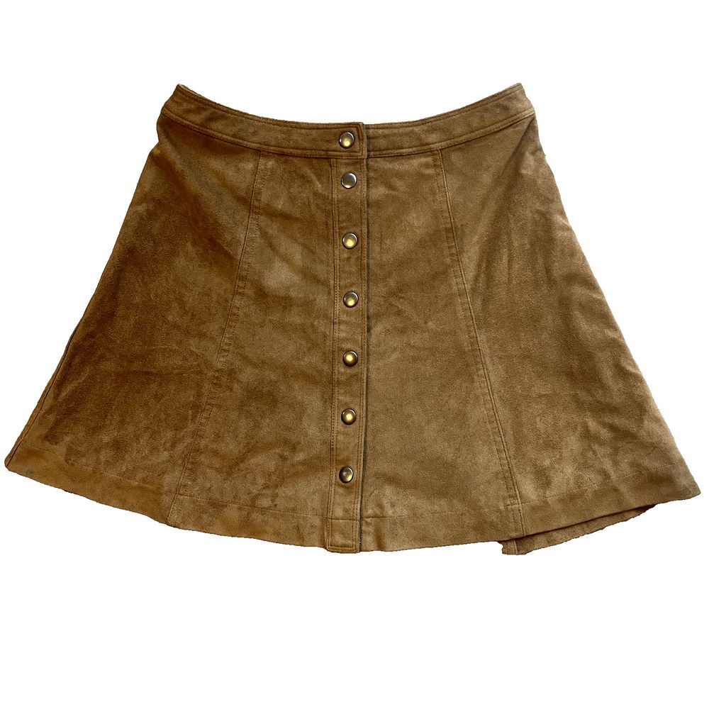 Abercrombie & Fitch Retro Chic Faux Suede Mini Skirt Snap Up Brown Womens Size 0